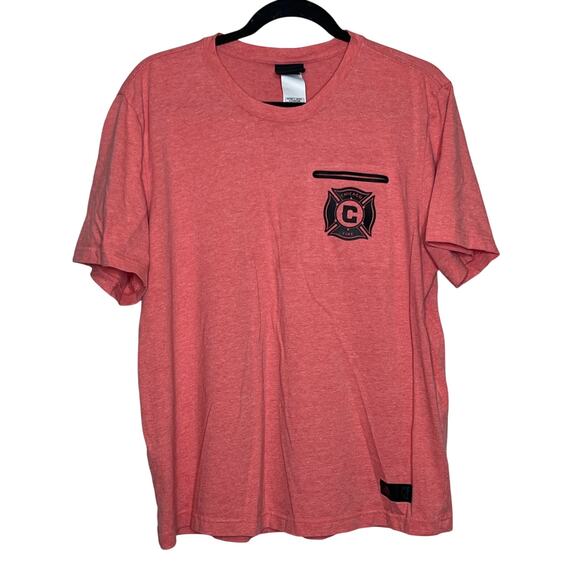 Adidas Men Pink Graphic Tee Chicago Fire Pocket T Shirt Large - Picture 1 of 7